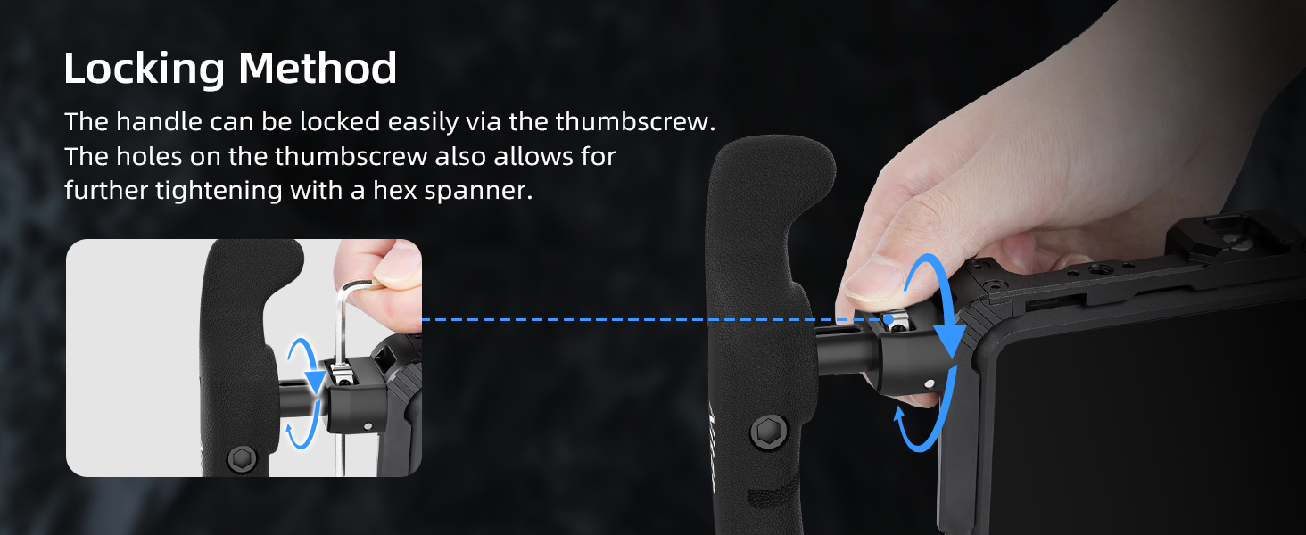 Text reads 'Locking Method'. Demonstration of a white electronic device being attached or locked into place, showing a step-by-step mounting process with blue highlights indicating connection points.