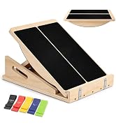 2-in-1 Wooden Slant Board & Balance Board, Adjustable Incline Calf Stretcher (15°–30°) for Planta...