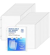 Antner 50 Pack Letter Size Binder Pockets for 3 Ring Binder, Waterproof Resealable Zip Loose Leaf...