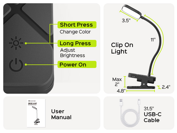 Rechargeable Clip on Light for Bed