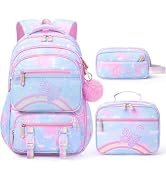 Fimibuke Kids Backpack for Girls, 3PCS Rainbow & Butterflies Teen Girls Backpack with Lunch Box &...