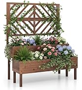 Giantex Raised Garden Bed with Trellis, 2-Tier Standing Planter Box with Legs and Drain Holes, Ou...