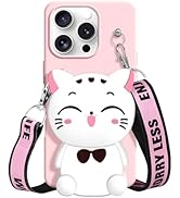 SGVAHY Wallet Case for iPhone 16 Pro Max with Strap Lanyard Cute Cat Pink Coin Purse Funny Phone ...