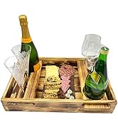 Wrightmart Wood Serving Tray with Wine Bottle and Glass Holder, Acacia Charcuterie Board, and Cut...