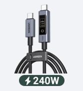 UGREEN Nexode 240W USB-C to USB-C Cable with TFT Smart Display, 6.6ft | Tap to rotate, long-press...