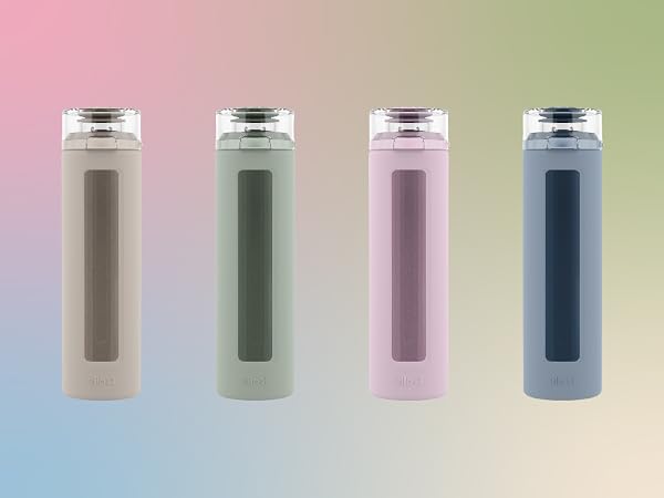 ello syndicate 20oz glass reusable water bottle with carry loop and silicone sleeve
