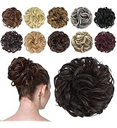 FESHFEN Messy Bun Hair Piece Hair Bun Scrunchies Synthetic Medium Brown Wavy Curly Chignon Ponyta...