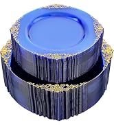 Joyido 102PCS Blue Plastic Plates - Royal Gold Disposable Plates - Clear Blue Party Plate - Heavy...