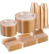 WELLIFE 600 PCS Gold Glitter Disposable Dinnerware Set for 100 Guests, Plastic Plates for Party, ...