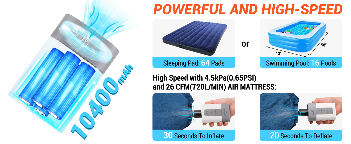 air pump for inflatables air mattress pump 10400mah powerful portable air pump camping gear