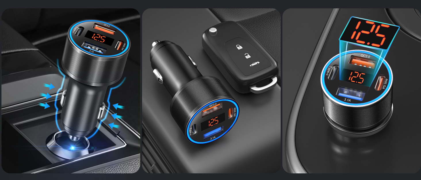 usb c car charger adapter with coiled usb c cable
