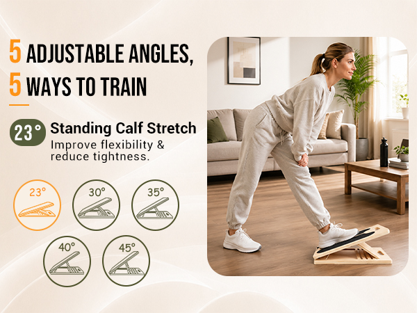23° wooden slant board for standing calf stretch and lower-leg flexibility.