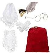Sunnywood Santa Costume Accessories Set Wig Beard Eyeglasses Bell Bag Gloves