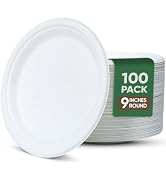 TaidMiao 9 Inch Paper Plates 100 Pack - 100% Compostable Dinnerware | Leak & Grease Resistant Dis...