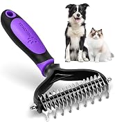 MIU COLOR Pet Grooming Brush, 2 Sided Undercoat Rake for Dogs & Cats, Professional Deshedding Bru...