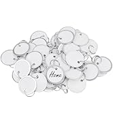 Uniclife 100 Pcs Metal Rim Key Tags 1 Inch White Paper Labels Writable Round Plastic Key Chain Ta...