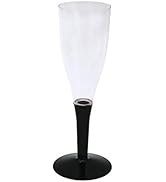 Party Essentials 2 Piece Hard Plastic 5 oz Black Stem Champagne Flutes, Clear/Black, 20 Count