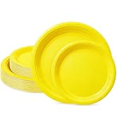 LIKAJON 50 Pcs Yellow Paper Plates, 25 Pcs 9 Inch and 25 Pcs 7 Inch Disposable Dessert Plates for...