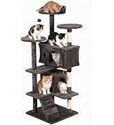 FDW | 54" Cat Tree Tower | Purple Gray | Multi-Level Indoor Activity Center with Sisal Scratching...