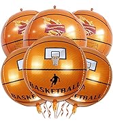 6 Pack Giant 22 Inch Basketball Foil Balloons 4D Sephere Mylar Football Balloons Helium Metallic ...