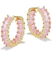 Lourny Crystal Hoop Earrings for Women, 18K Gold Plated Chunky CZ Hypoallergenic Trendy Lightweig...