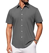 J.VER Mens Short Sleeve Button Down Shirt Stretch Business Casual Dress Shirts Solid Summer Weddi...