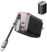 Mcdodo 67W USB C Charger Block with Retractable Type-C Cable, Dual Port (USB A+C) Foldable Wall C...