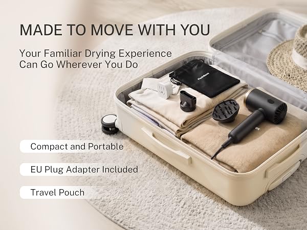 Portable Hair Dryer, Travel Essentials, Compact Design, Travel Pouch