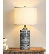 Modern Ceramic Table Lamp, 24.5" Living Room Lamps 3-Way Dimmable Gray Nightstand Lamp with White...