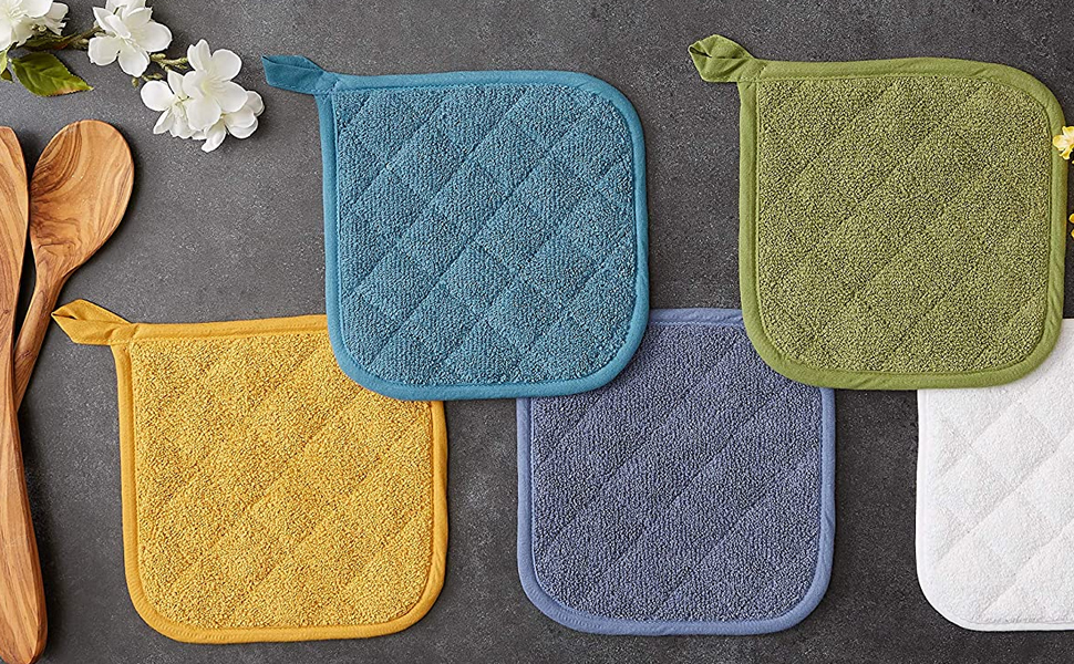 Assorted Colors Hot Hand Pot Holders on Countertop