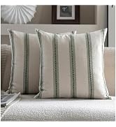 Cethom Boho Throw Pillow Covers 18x18 Set of 2, Olive Green Striped Decorative Pillow Cases for C...