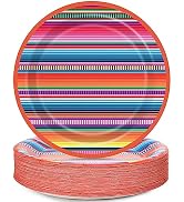 48PCS Mexican Serape Fiesta Paper Plates 7" Disposable Cinco De Mayo Platters, Mexico Stripes Des...