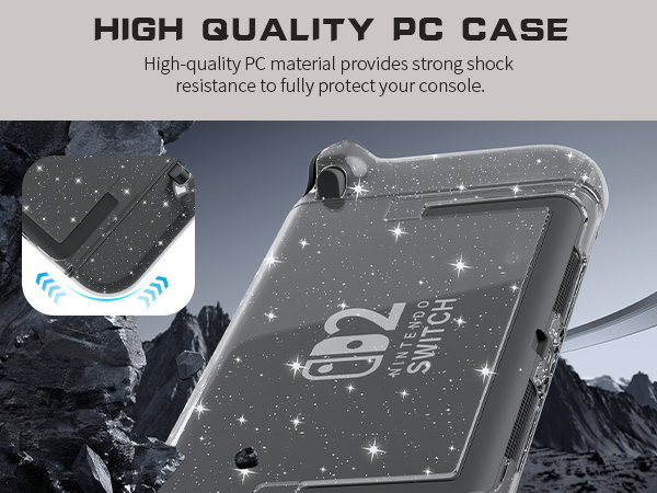 switch 2 clear glitter cover case