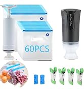 MOMODA Sous Vide Cooking Bags Bundle: 60 Reusable Vacuum Seal Bags with 8 Sealing Clips & 2 Pump ...