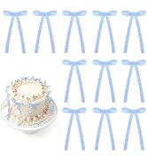 30 Pack Bow Cake Toppers Blue Gingham Ribbons Bows for Cake Bow Cupcake Toppers Blue Gingham Bow ...