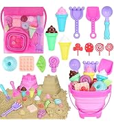 Collapsible Beach Toys Set for Kids Toddlers Girls, Collapsible Sand Bucket and Shovels Set with ...