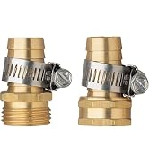 2 Set Gold 1/2 Inch Brass Thread Garden Garden Hose Repair Connector, Male and Female Garden Hose...