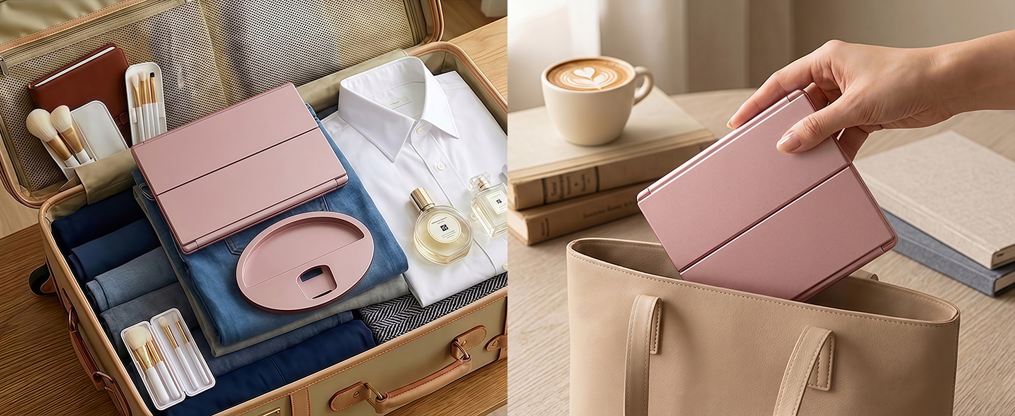 Portable folding makeup mirror with lights, ideal birthday gift for women.