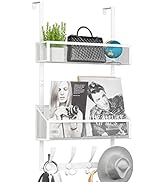 Kaiferty Over The Door Hooks Organizer,Coat Rack with 12 Hooks and 2 Mesh Baskets,Back of Door St...
