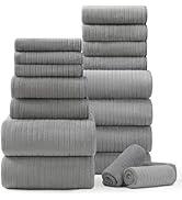 18 Piece Bath Towels Set,Ultra Soft Family Bathroom Towel Set with Hanging Loops-6 Bath Towels,6 ...