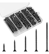 FVOLREM Wood Screws Assortment Kit, 168 PCS #6 Black Flat Head Phillips Self-Tapping Screws, High...