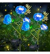 Hopolon Solar Garden Lights Outdoor,2Pack Solar Powered Lights with 6 Realistic Rose Flowers, Wat...