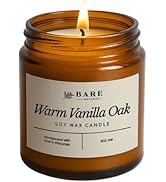 Bare Botanics Warm Vanilla Oak 9oz Soy Candle - 100% Plant-Based Fragrance Oils - Premium, Non-To...