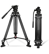 Professional Video Camera Tripod,63 inches Professional Heavy Duty Aluminum Tripod with Fluid Dra...