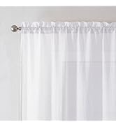 Chyhomenyc Crushed Sheer White Curtains 84 Inch Length 2 Panels, Light Filtering Solid Crinkle Vo...