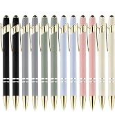 LINFANC 12 Pack Morandi Gold Ballpoint Pen with Stylus Tip, 1.0 mm Black Ink Smooth Writing Pens,...