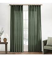Olive Green Linen Curtains for Living Room 2 Panels Set 84 Inch Length,Back Tab Hooks Long Window...