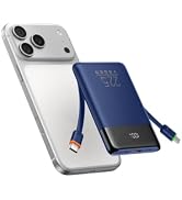VEGER 10000mAh 22.5W Fast Charging Portable Charger with Built-in Cables | 0.4lb Slim USB C Power...