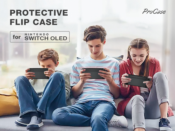 ProCase Flip Cover for Nintendo Switch OLED with 2 Pack Tempered Glass Screen Protectors