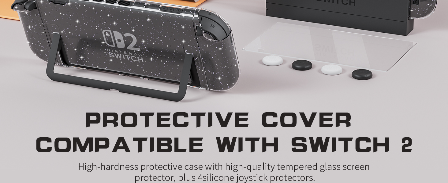 switch 2 clear glitter cover case